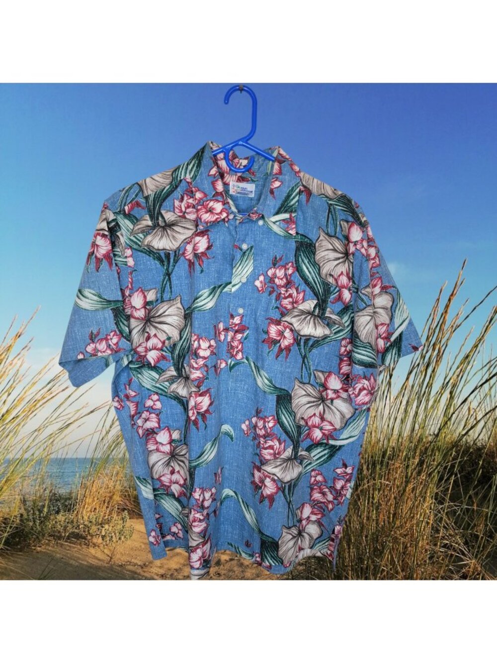 Vintage Reyn Spooner Reverse Print Hawaiian Floral Shirt Blue XL